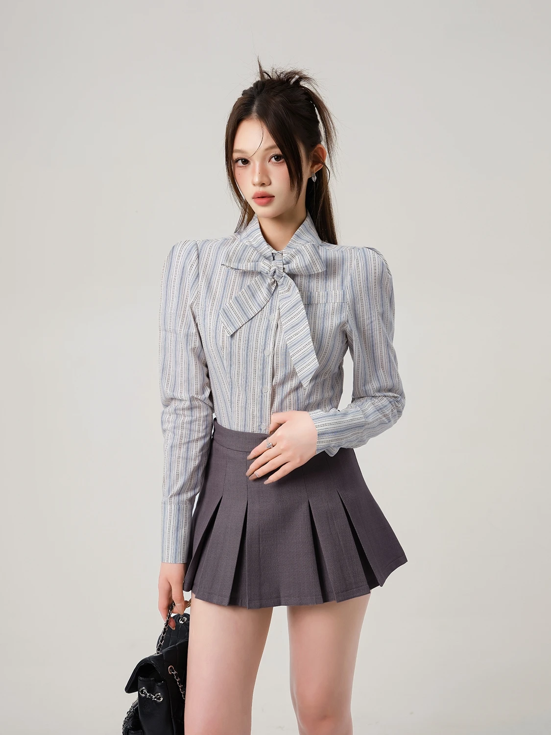 

EU IIWAN Retro Striped Long Sve Spring Casual Women's irt Loose Commute ort Sle Spicy Girl Cotton Top