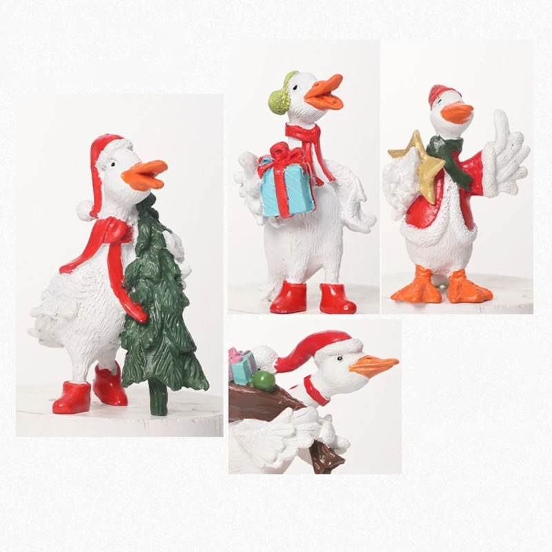 Christmas Cartoon Duck Figurine Resins Cygnus Animal Miniature Sculpture for Festival Home Tabletop Shelf Display Decors