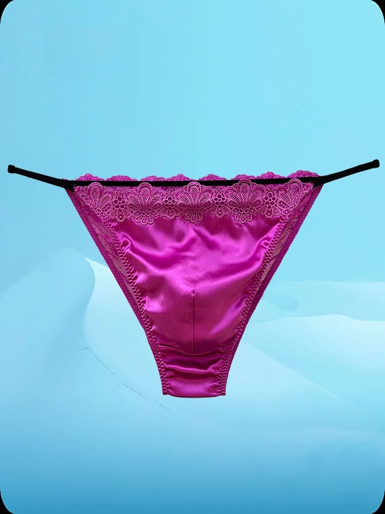 

Low Waist Silk Men's Briefs Sexy Transparent Lace Innerwear U ape Design Pure Color Home Comfort Underwear for Young Men