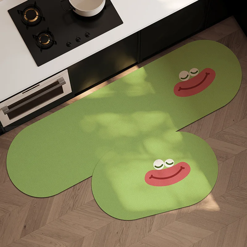 VIKAMA1/2PCS Cartoon Diatom Mud Mat Absorbent Non-Slip Kitchen Strip Mat Bathroom Floor Mat Balcony Mat Home Decoration