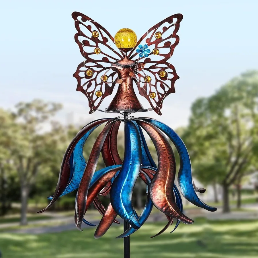 

Solar Wind Spinner Extra-Large Tulip Garden Windmill Spinners with LED Lighting Solar Powered Glass Ball Kinetic Metal Sculptur