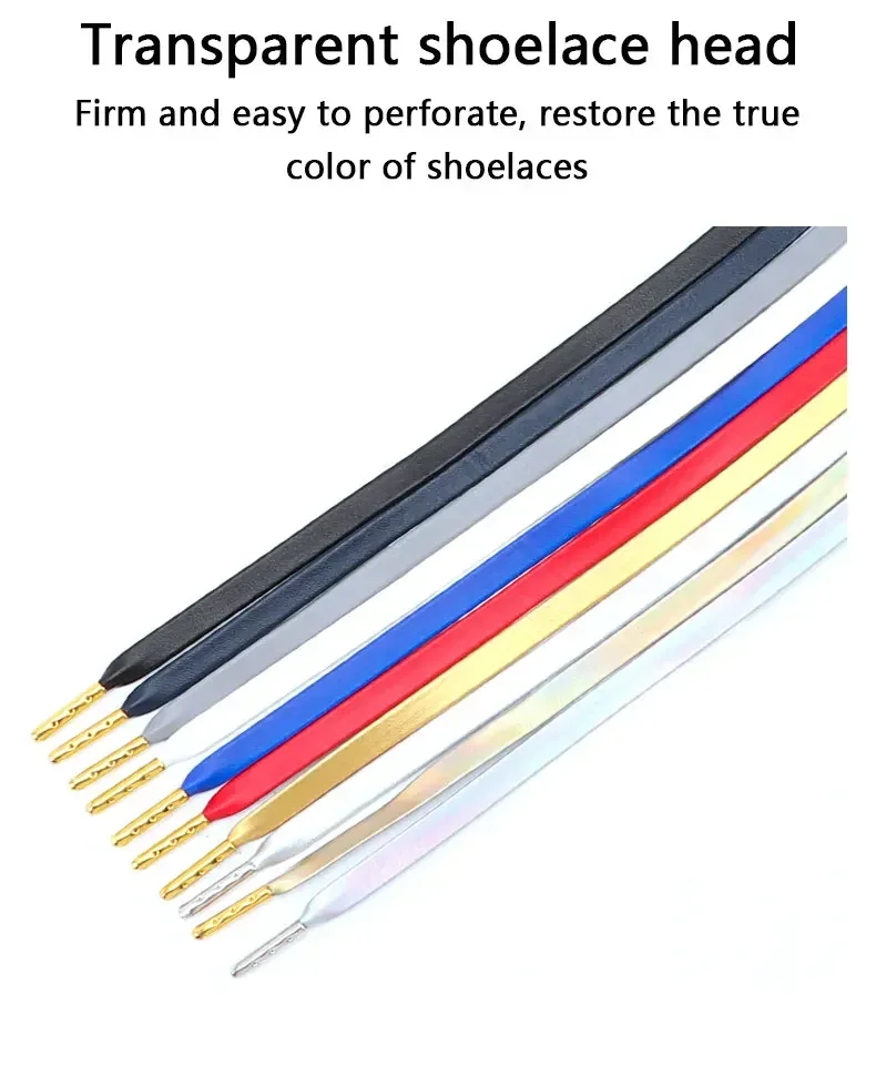 Neue Gold-Silber Flache Seilschnürsenkel Luxuriöse Kunstleder-Schnürsenkel mit Metallkopf für Sneakers und Freizeitschuhe 80/100/120/140/160cm – Detail 4