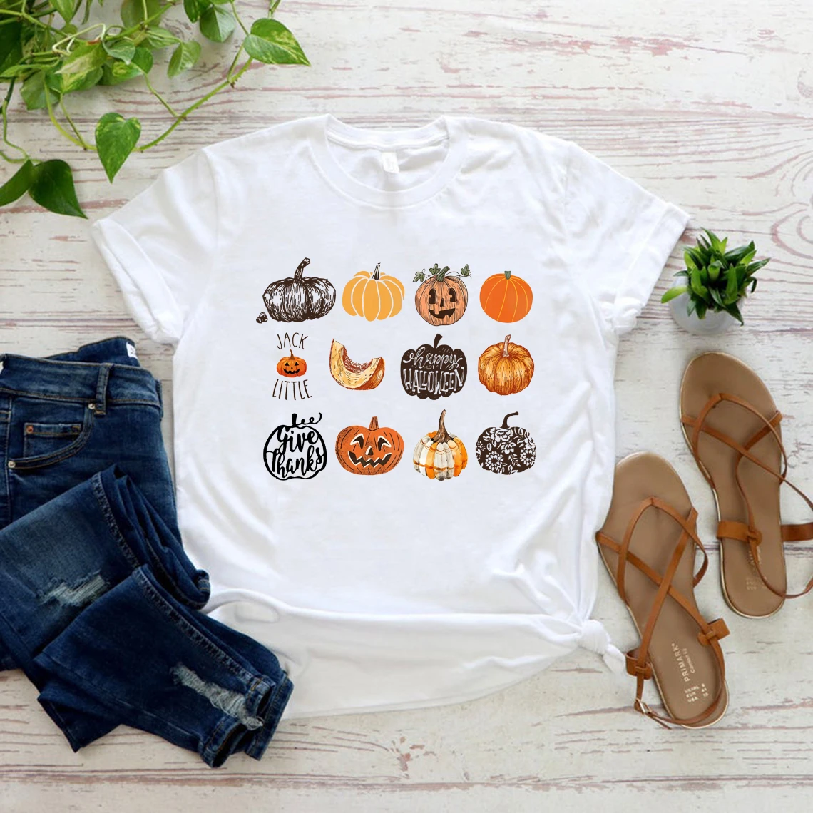 Fall Harvest Pumpkins Jack O Lantern Unisex T-Shirt Women\'s Fall Gift Halloween Shirt Harajuku Graphic T Shirts Cute Tees Tops