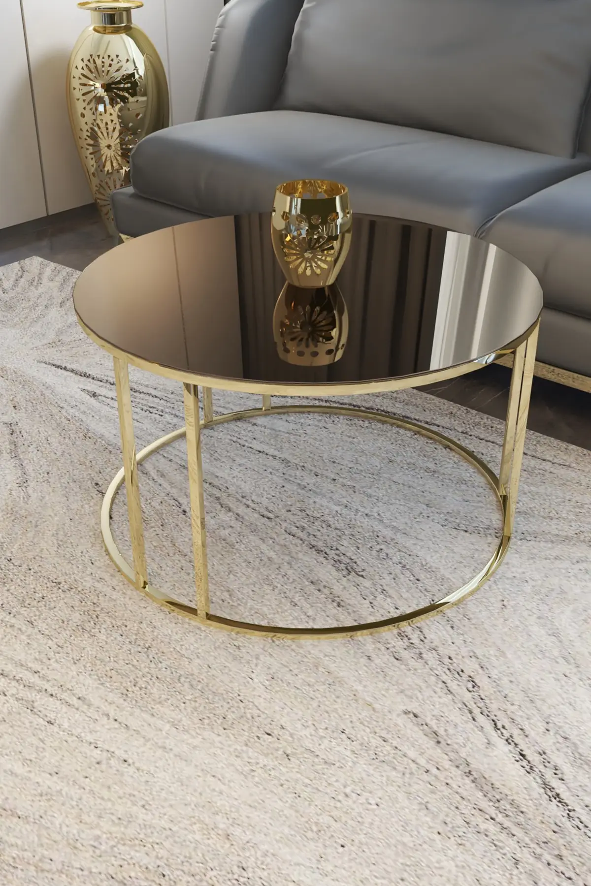 Center Table Hourglass Coffee Tables Big Coffee Table Gold Leg Bronze Mirror Unbreakable Glass Furniture Round Living Room Desk