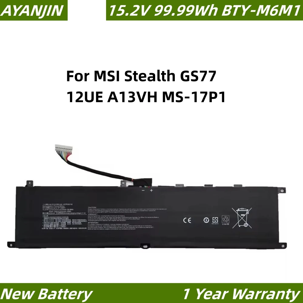 BTY-M6M1 15.2V 99.99Wh/6578mAh Battery for MSI Stealth GS77 12UE A13VH MS-17P1