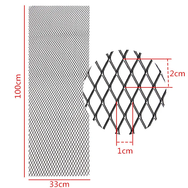 100cmx33cm Aluminum Alloy Grille Mesh Roll Automotive Grille Insert Bumper Rhombic Hole Black/Silver Car Grill Mesh Sheet