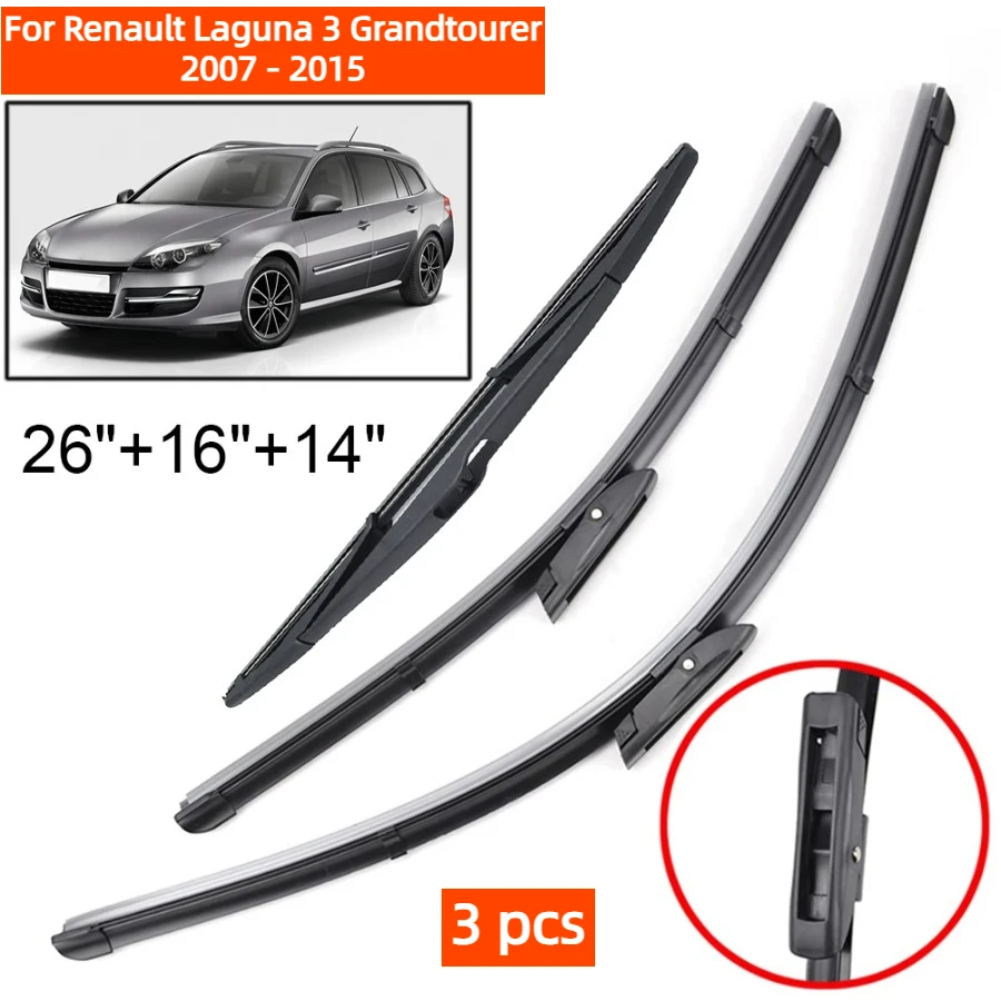Conjunto de lâminas de limpador dianteiro e traseiro para Renault Laguna 3 Grandtourer 2007 - 2015 Pára-brisas Janela 26