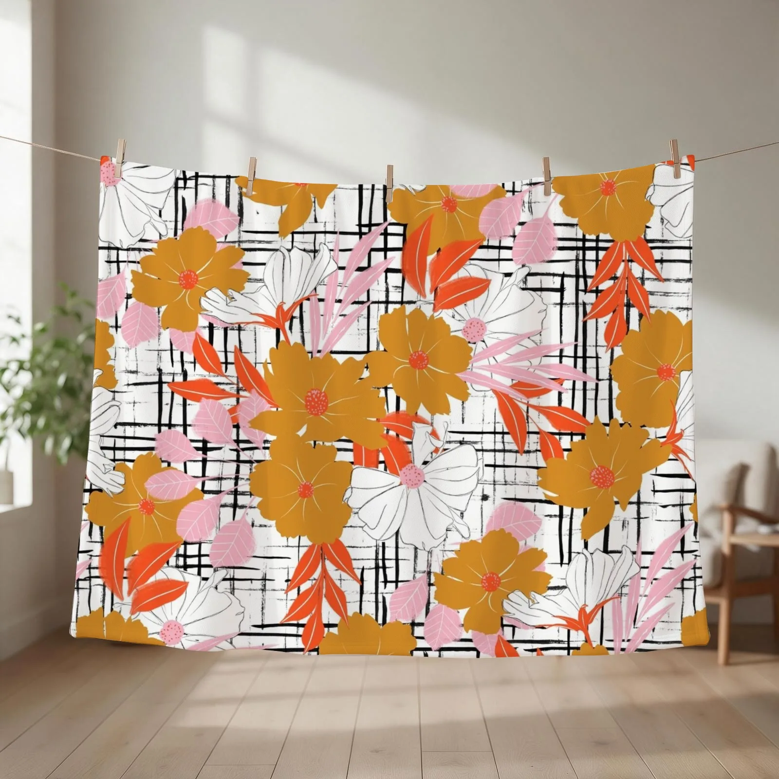 New Floral Gingham Throw Blanket Kid'S Stuffeds For Decorative Sofa Decorative Throw Blankets