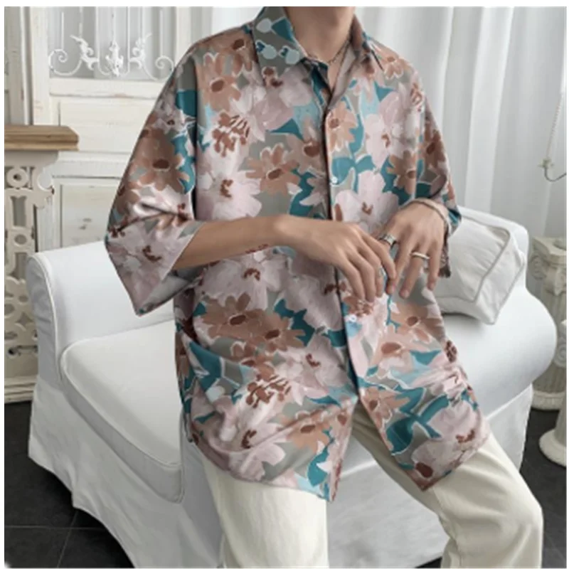 Fashion Street Apparel Retro Hong Kong Flower Shirt Loose Luxury Summer Short Sleeve Shirt Men's E0026