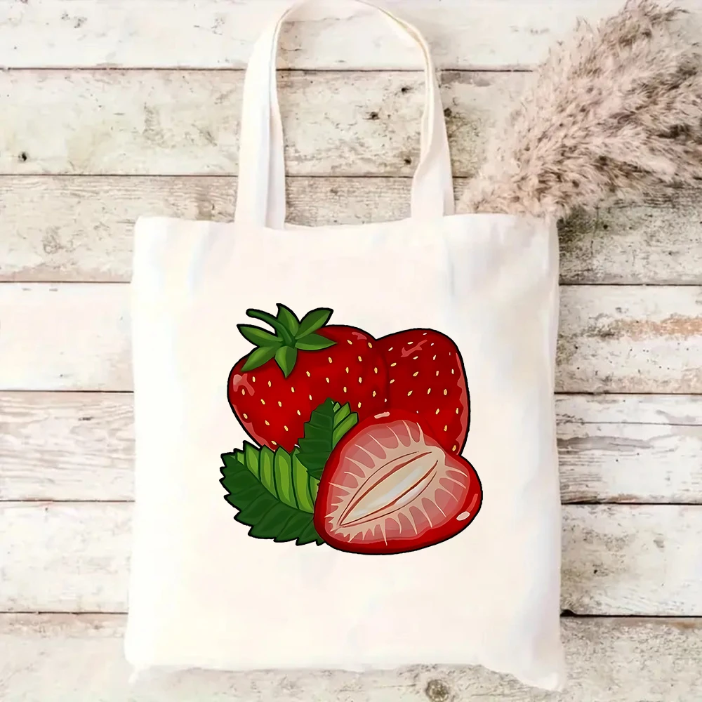 

Watercolor Strawberry Canvas Tote Bag Casual Daily Shoulder Bag