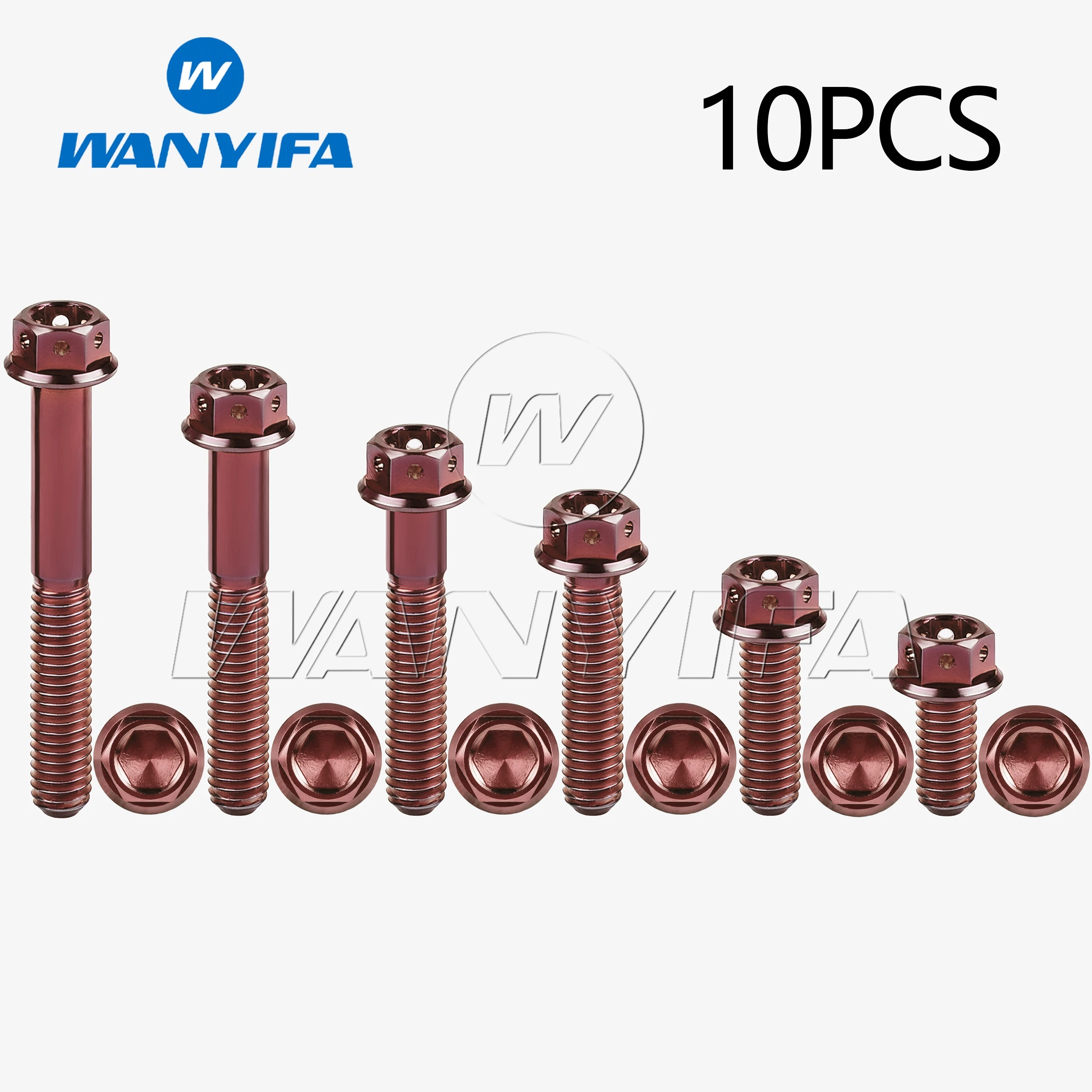 Wanyifa Titanium Bolt M6/M8x10-75mm Flange with holes Inner Hexagon Head Screws for Motorcycle Brake Calipers 10PCS