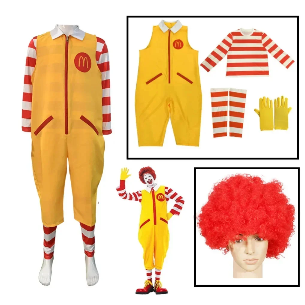 McDonald Cosplay Costume Ronald Masquerade Party Sutra Clown Character Adult Halloween Party Funny Costume Stage Clothes Wig