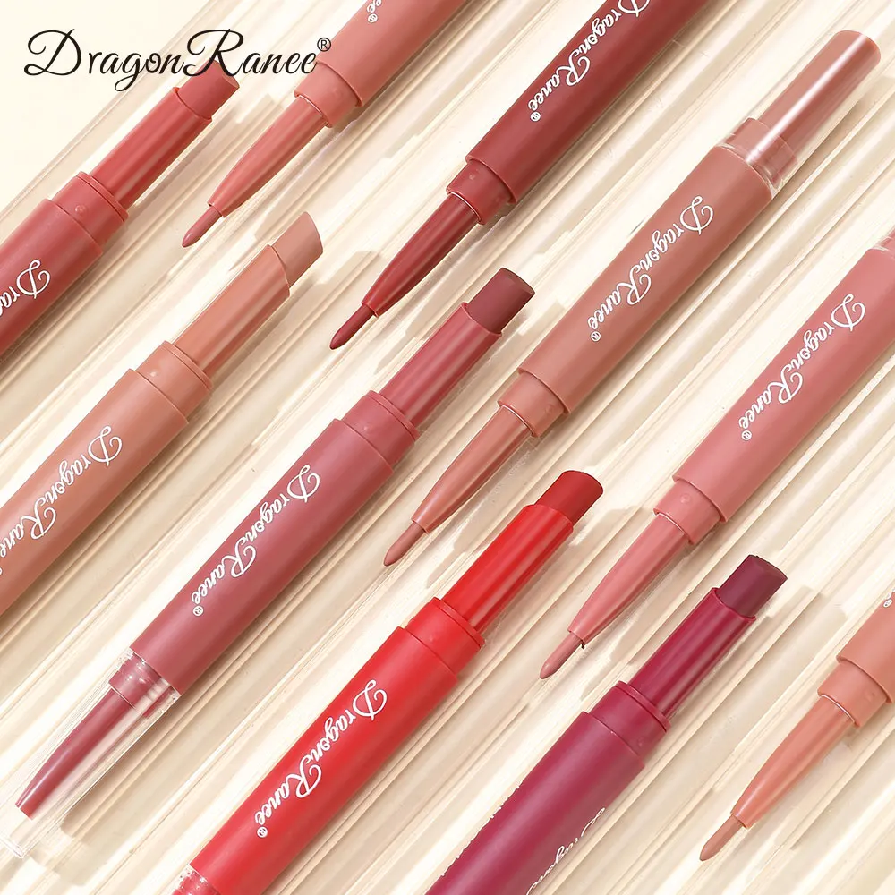 Dwustronna konturówka do ust Velvet Matte Matte Lipstick Lip Gloss Łatwa do pokolorowania, nie blaknąca, nieprzywierająca kredka do ust