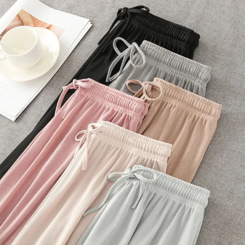 Ice Silk Wide Leg Pants Women Summer Quick Dry Draped Thin Pants Casual Straight Solid High Waist Harajuku Y2K Running Sweatpant