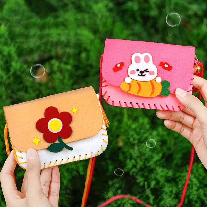 Cartoon DIY Felt Satchel Children's Handmade Craft Weaving Toys Funny Felt Cloth Crossbody Bag Montessori Early Education Gift