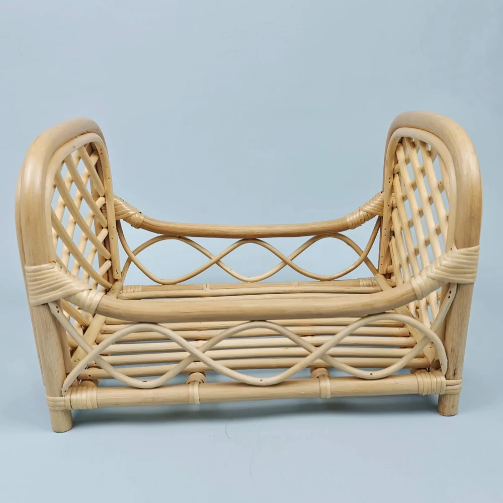 Baby Rattan Crib Newborn Photography Props Bed Handmade Retro Bed Chair Girl Boy Posing Furniture Session Accessories