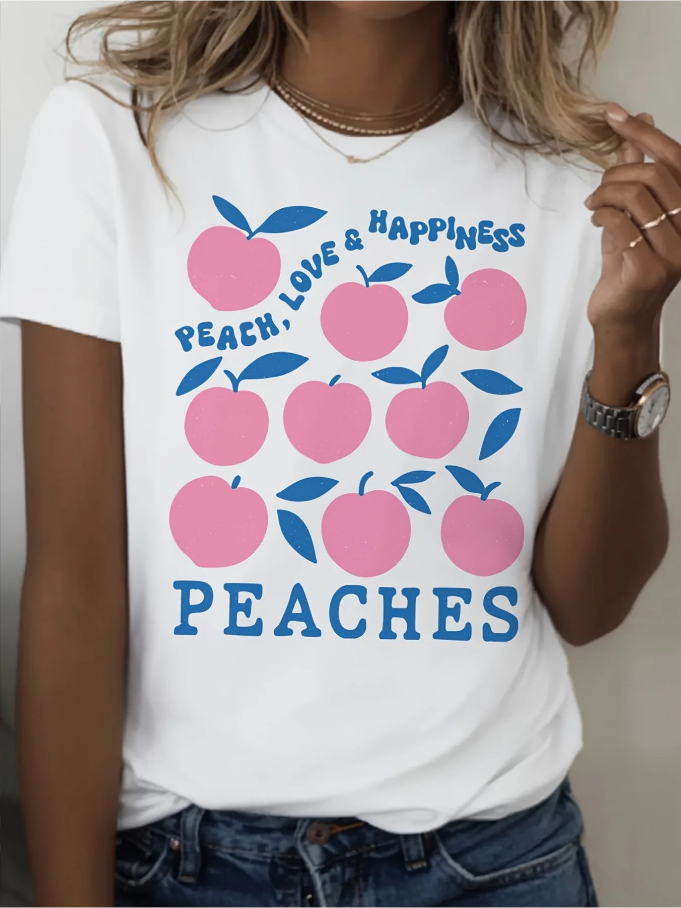 

Весенне-летняя универсальная футболка Shanzhou Peach, повседневная уличная одежда, футболка с короткими рукавами и принтом