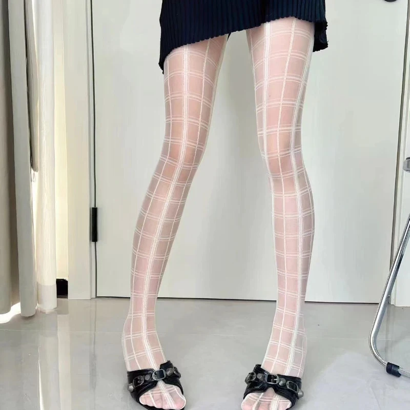 Schwarze Karierte Strumpfhose Muster Overknee-Strümpfe Strumpfhosen Damen Sexy Dessous Y2k Bodystockings Enge Strumpfhose JK Girl