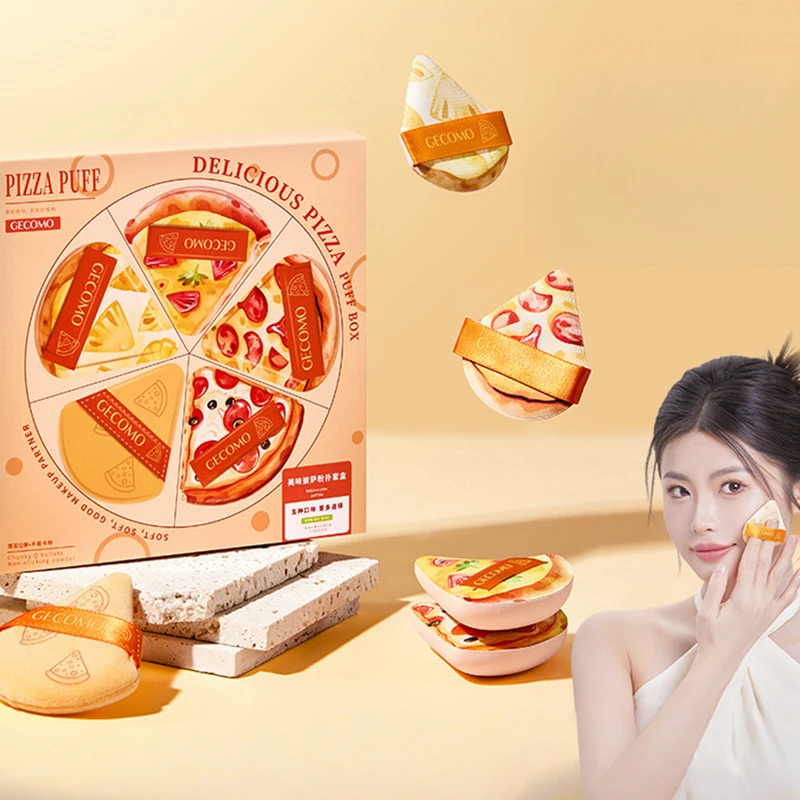 Zestaw 5 gąbek do makijażu w kształcie pizzy, przyjemne w dotyku, miękkie, do stosowania na sucho i na mokro, przyjazne dla skóry, narzędzie kosmetyczne.