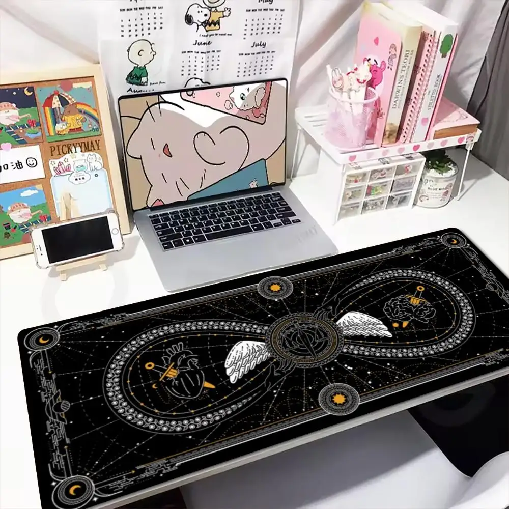 XXL Extended Mouse Pad Occult Celestial Heart Brain Scales Large Deskmat Non-slip Rubber Gaming Mat Tarot Line Art Pad For PC