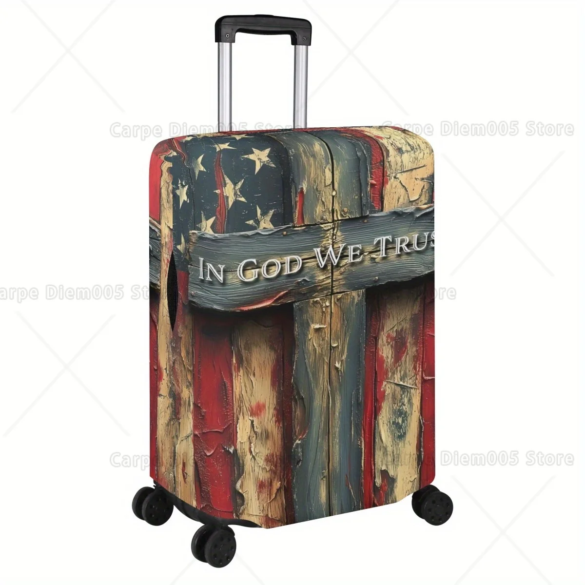

Патриотический чехол для багажа «We Trust God», прочный, моющийся полиэстеровый чехол для чемодана с двусторонним дизайном американского флага