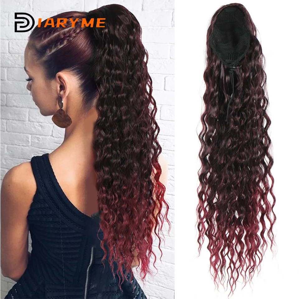 Drawstring Clip In Ponytail Extensions For Black Women Synthetic 24/30 Inch Afro Kinky Curly Ponytail Hair Extension