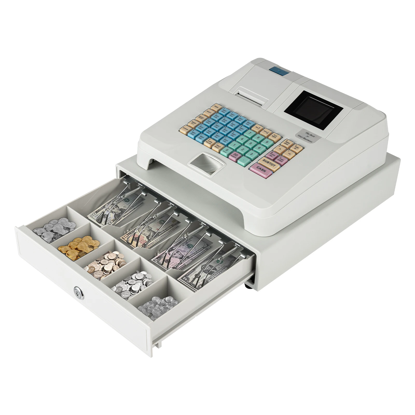 Electronic Cash Register, Cash Register with Drawer Box,Digital LED Display,48 Keys Keyboard,Multifunction Cash Register