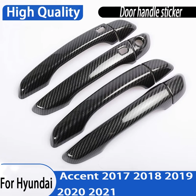 Chrome Carbon Fiber Car Door Handle Cover Trim Sticker Styling Accessories Overlay For Hyundai Accent 2017 2018 2019 2020 2021