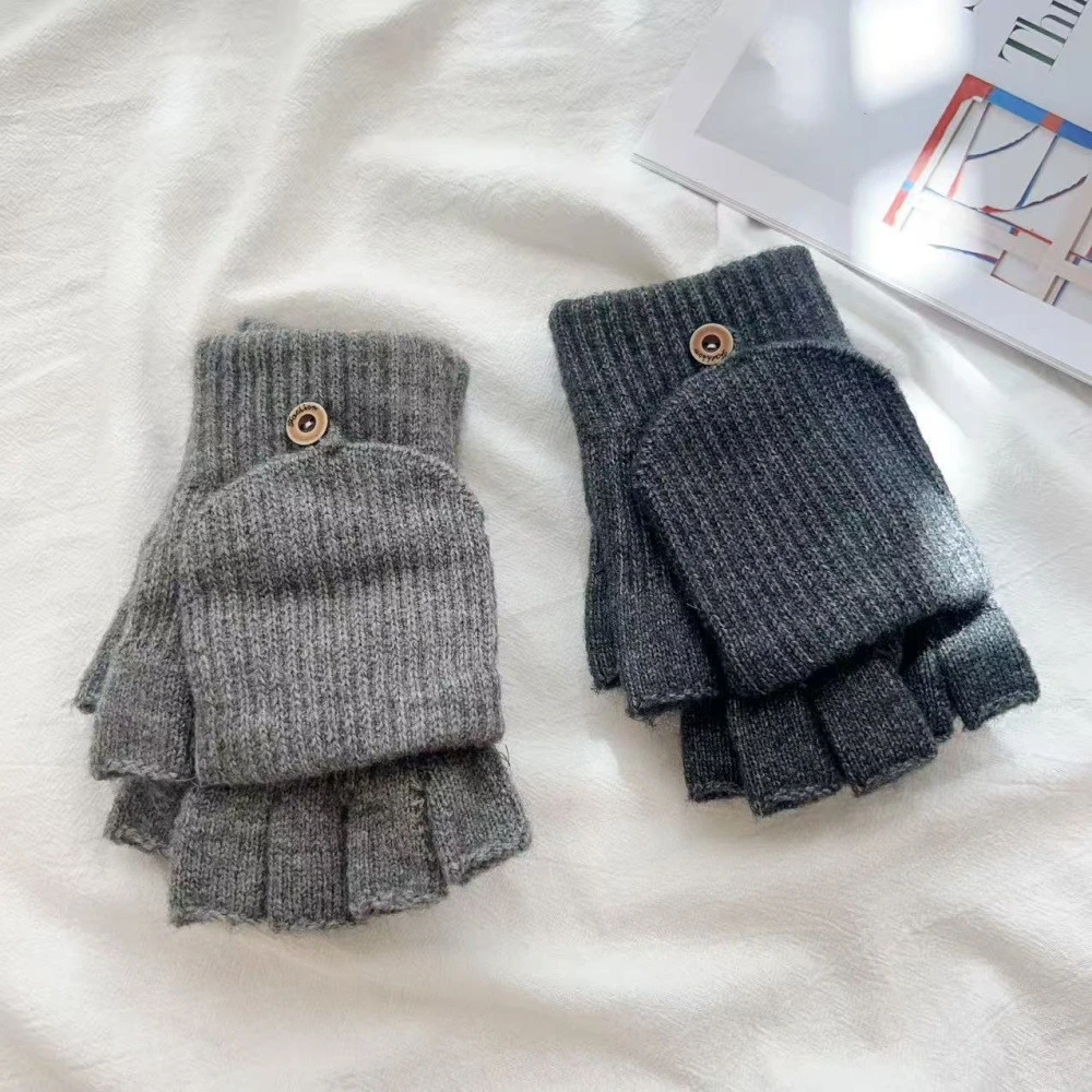 1 زوج محبوك رشاقته غطاء الوجه قفازات الكلاسيكية بلون يتعرض قفازات لينة الكروشيه أصابع القفازات الشتاء الدافئة القفازات #2