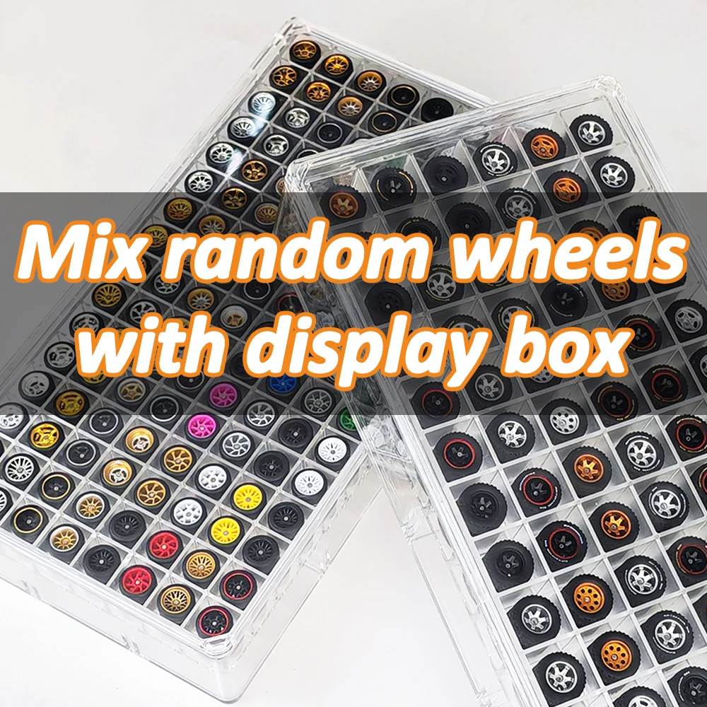 1/64Diecast Model Car Random Wheels and Hub Storage box with Rubber Tire Hobby Modified Parts Wholesale Wheels &Presentation Box