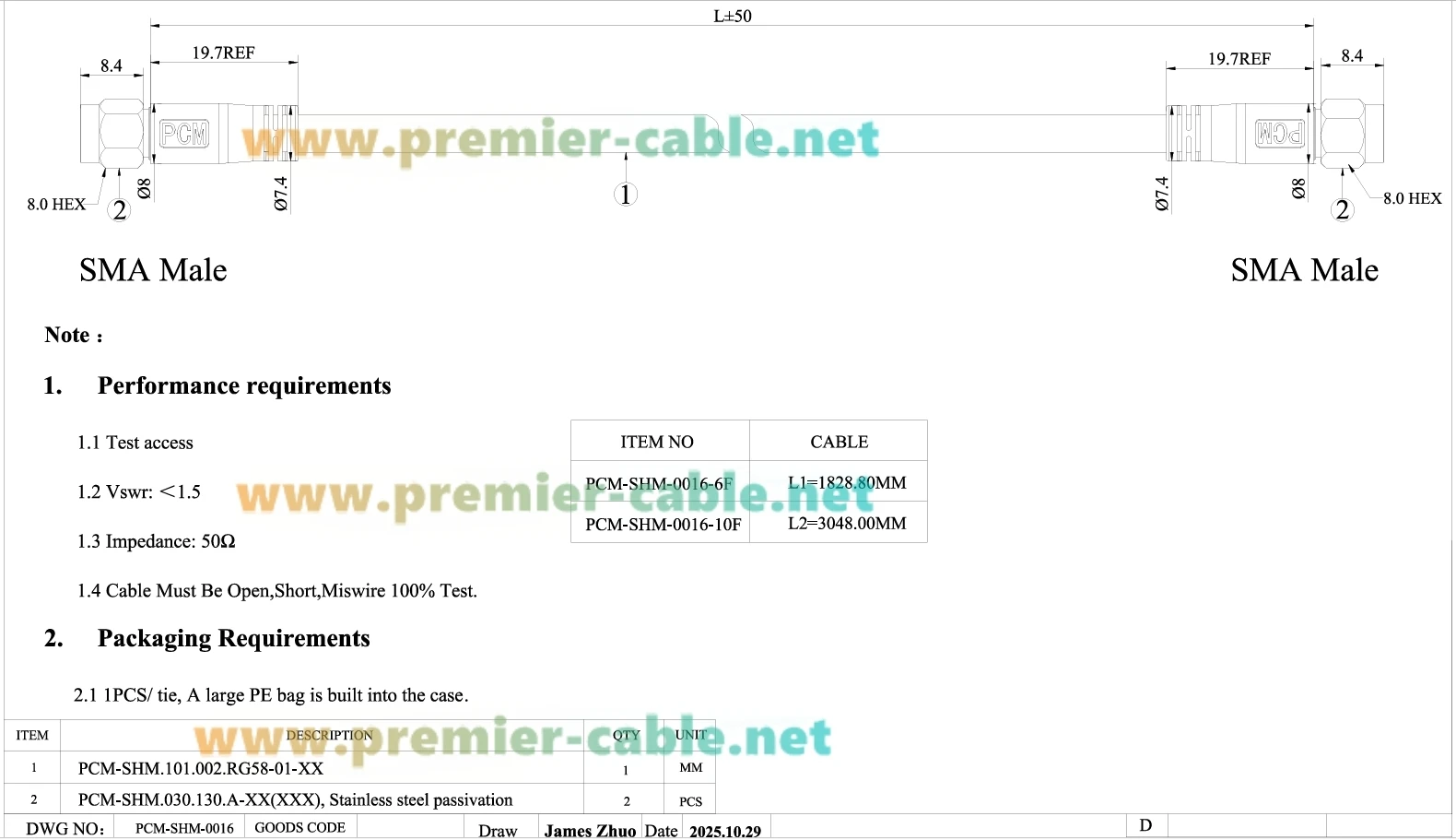 SMA-Stecker auf SMA-Stecker RG58 Koaxialkabel 50 Ohm Verlustarmes HF-Koaxial-Verbindungskabel für Antenne, WLAN-Router, 4G LTE, GPS, Amateurfunk – Detail 1