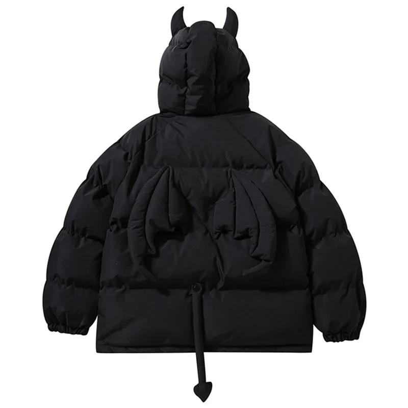 Hip Hop Parkas Men High Street Devil Horns Wing Tail Designer Hooded Padded Jackets Thick Warm Puffer Bubble Coats With Doll