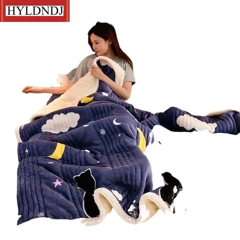 Autumn Winter Synthetic Lamb's Wool Warm Blankets for Bed 3 Layers Thicken Milk Velvet Blanket Warmth Fluffy Weighted Blanket