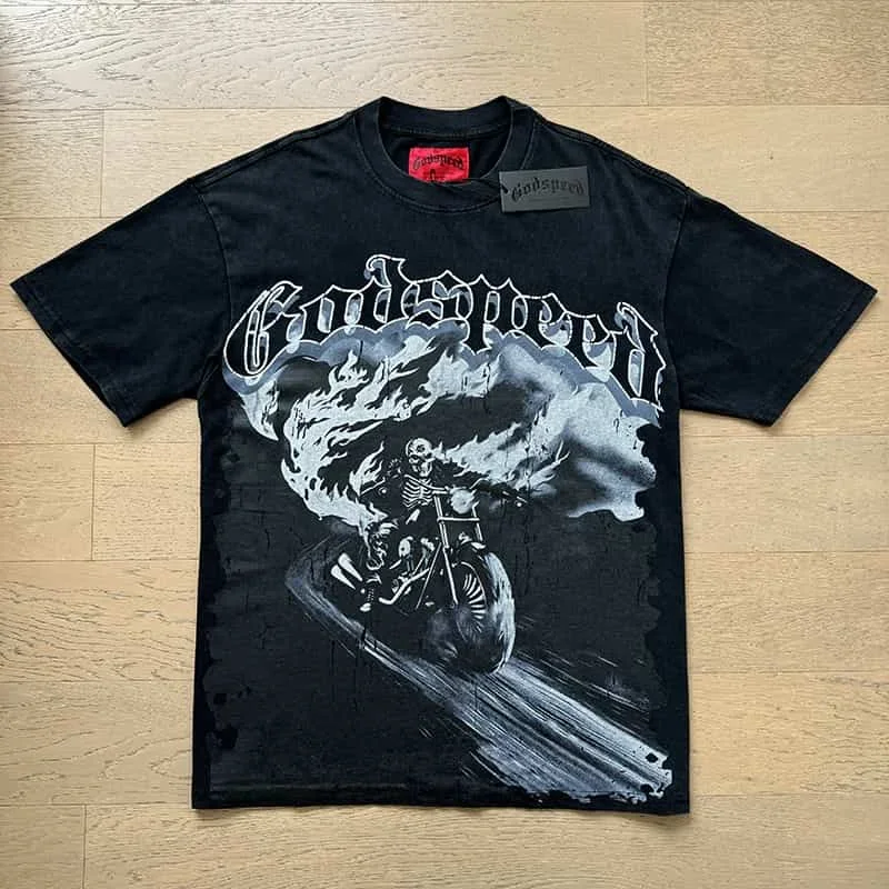 

American High Street Fashion Hip Hop Streetwear High Quality Real Photo Godspeed T-shirts Cotton GOD SPEED Tops Tees