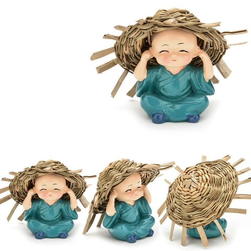4pcs/set Lovely Small Kungfu Monks Maitreya Buddha Resin Handicrafts Monk Decoration of Ornaments