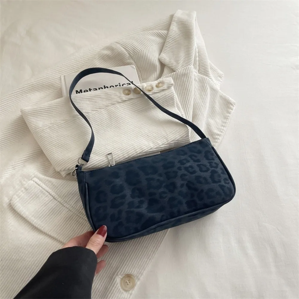Vintage Leopard Print Shoulder Bag Square Solid Color French Stick Bag Large Capacity Lightweight Matte Finish Handbags Women