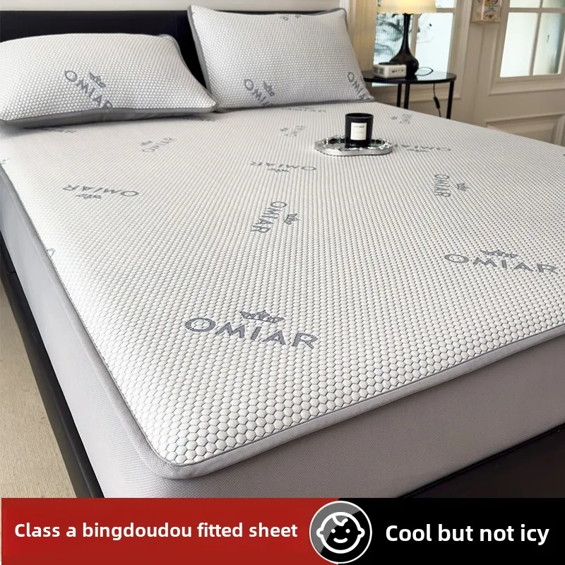 2025 New Ice Silk Cool Matress Cover Single Sheet Three-piece Set - Summer Mattress Protector Including pillow covers