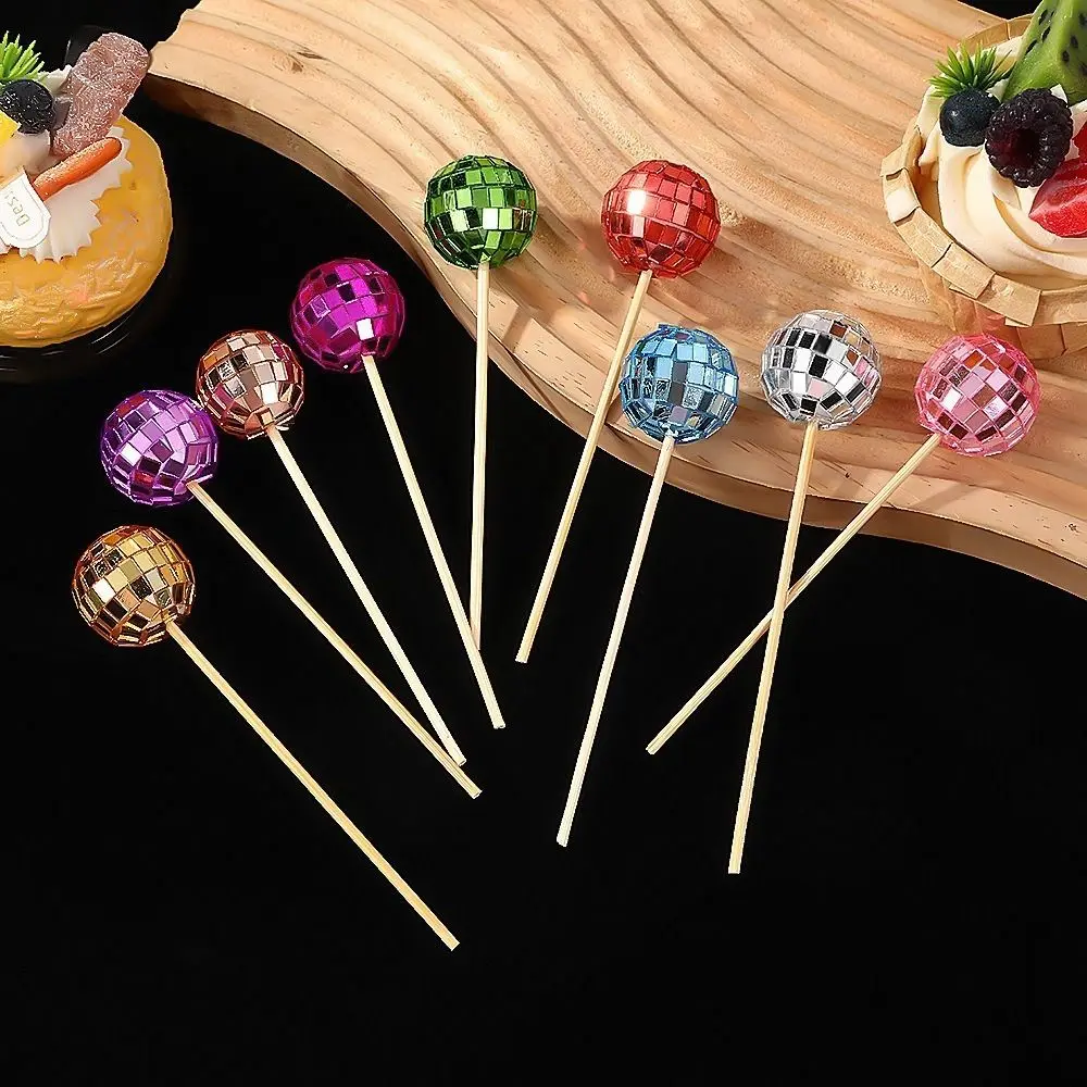 Foam Disco Ball Garden Sign Mini Reflective Glass Ball Sun Catcher Decorative with Wooden Stick Pottery Decoration Plug Wedding