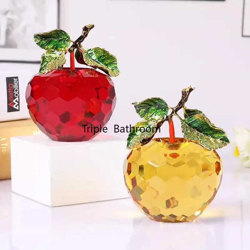 1pc Glass Apple Ornament Home Decoration Glass Handicrafts Christmas Gift Cartoon Fruit Ornament Metal Leaves Green/Red Apple