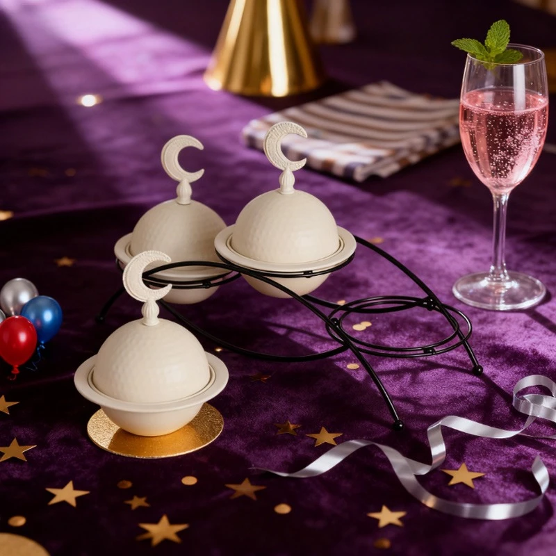 

Curved Fruit Plate with Lid Iron Art Dust-proof Insect-proof Easy Store for Home Living Room Desktop Decoration Party Cake Stand