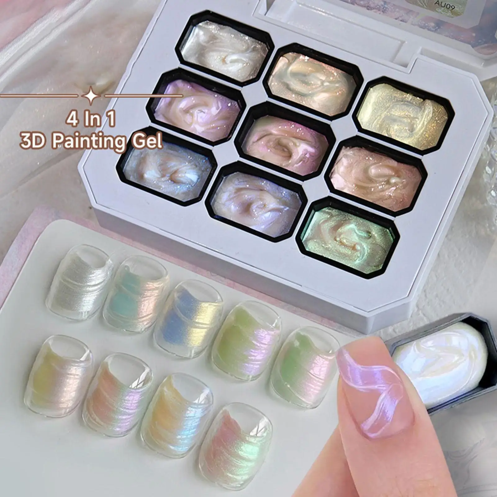 9 Colors Glimmer Pat Painting Gel  Nail Polish 4 In 1 Transfer French Design UV LED Soak Off Gel Varnish Gradient Pat Gel