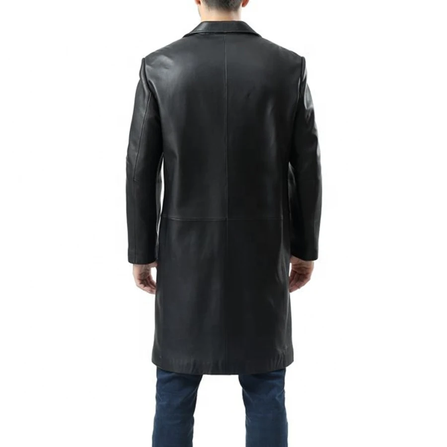 Waterproof Genuine Leather high quality customized logo solid color men faux leather long coats for sale