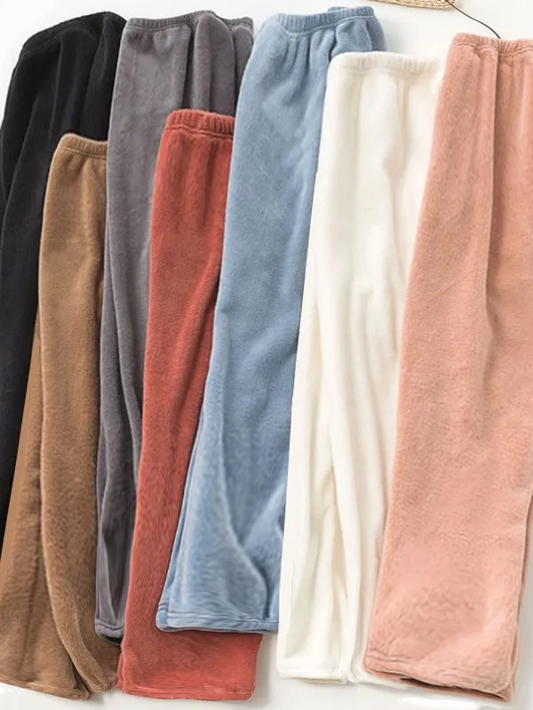 

Thickened Fluffy Slippers for Men And Women Warm Coral Fleece Lined Casual Home Pants Loose Comfortable Winter Leisure Trousers