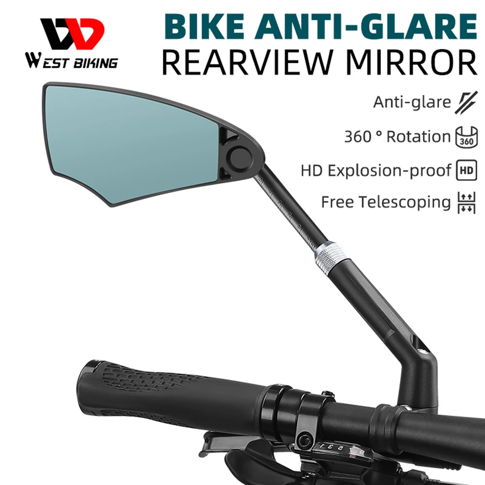 WEST BIKING Anti-Glare Bicycle Mirror Explosion-Proof Rearview Handlebar Mirror 360 Degree Rotation Bike Accessories