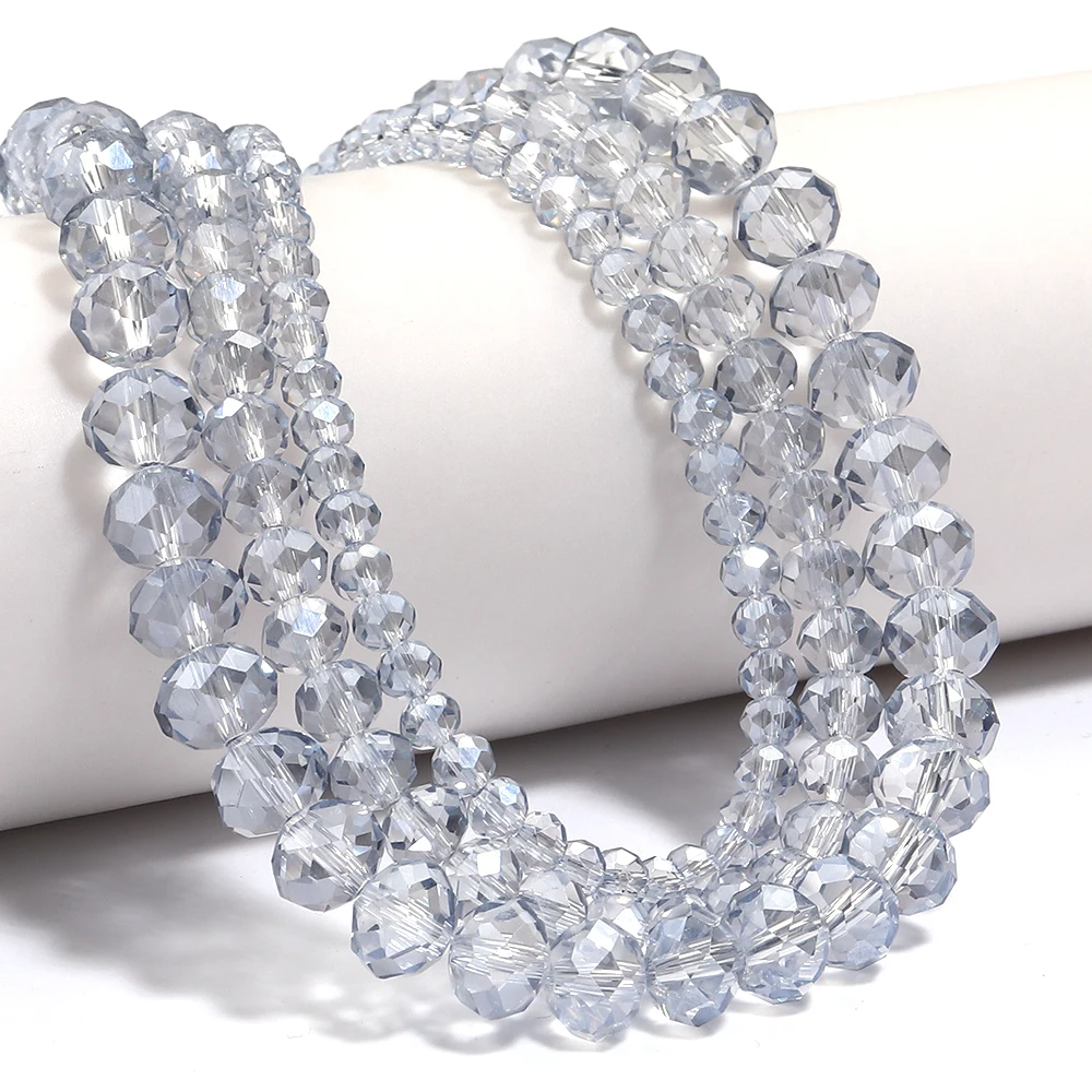 4 6 8 مللي متر الأوجه خرز كريستالي أزرق فاتح رمادي المعداد الزجاج فضفاض خزر عازل لصنع المجوهرات عقد دي اي واي أساور لوازم