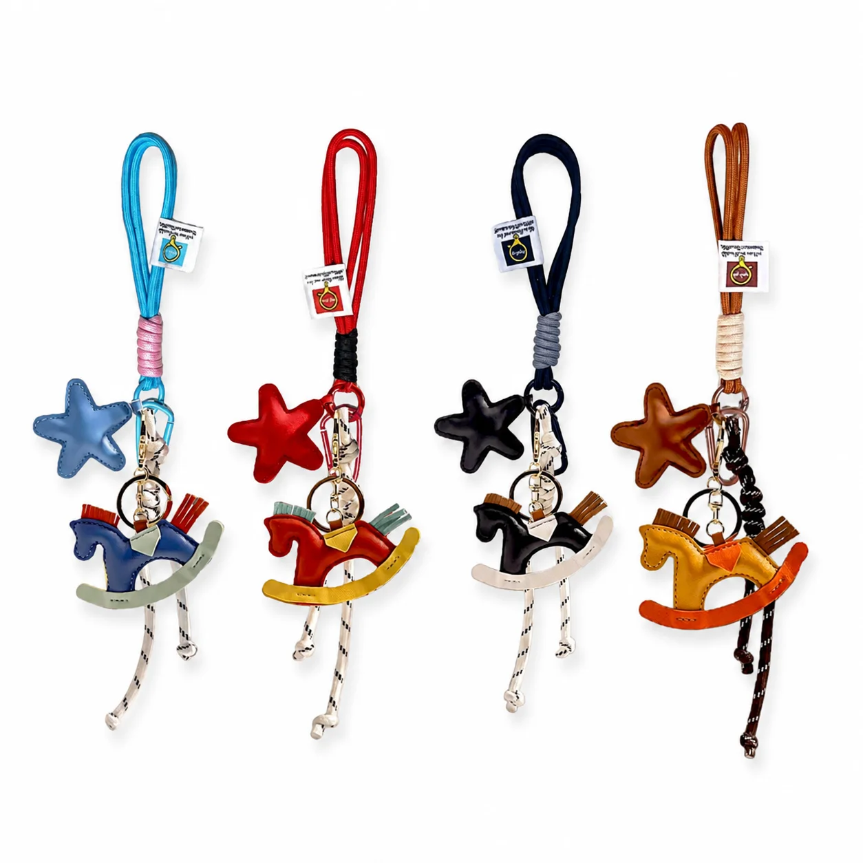 Star & Horse Bag Charm Keychain, Leather Cartoon Pony Pendant, Cute Rocking Horse Key Ring for Handbag Backpack Accessories