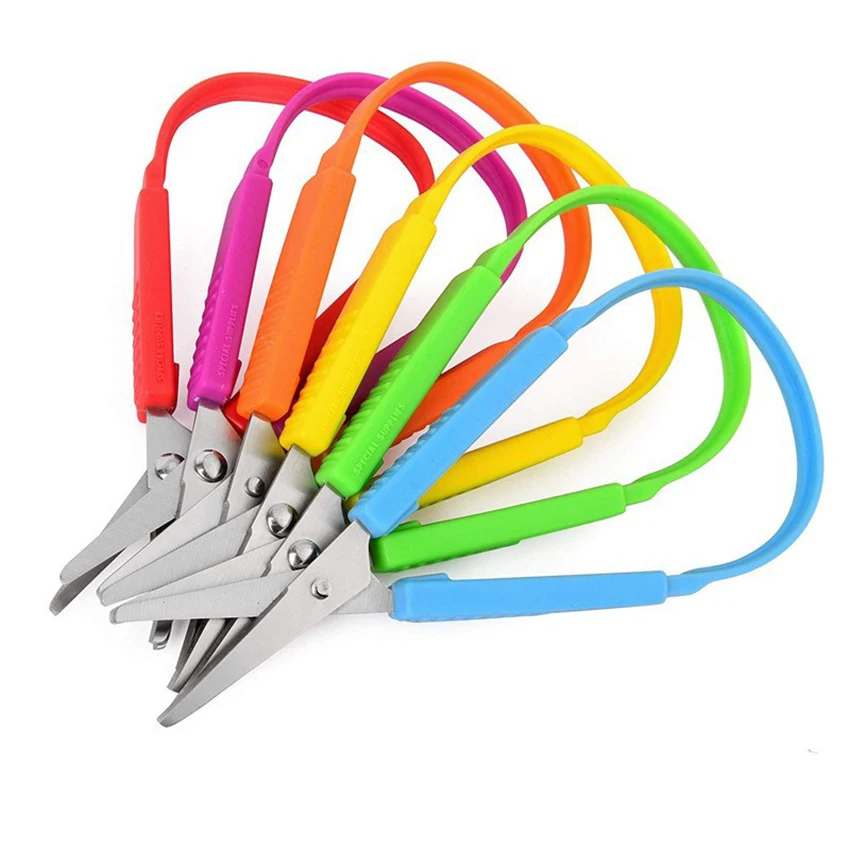 1PC Loop Scissors Colorful Grip Scissors Loop Handle Self-Opening Scissors Adaptive Cutting Scissors for Children Adults