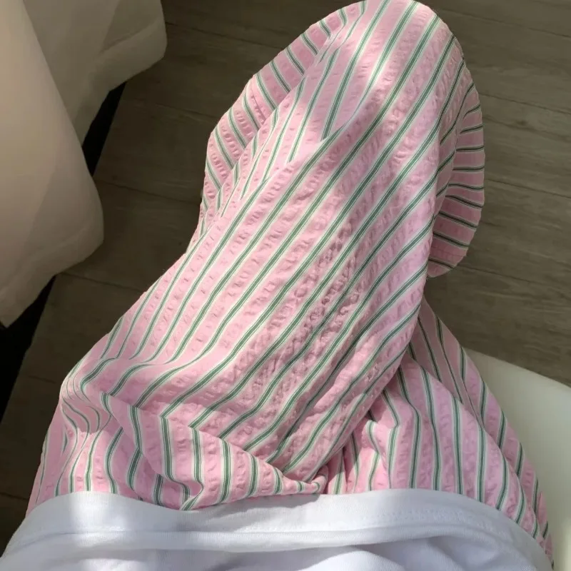 Корейские повседневные прямые брюки в полоску с завязками Y2k, женские свободные праздничные брюки, милые розовые офисные брюки с высокой талией