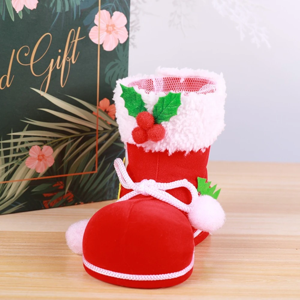 

1pc Christmas Santa Candy Boots Bag Red Shoes Stocking Snacks Pen Container Home Decoration Xmas Tree Ornaments Hanging Pendants