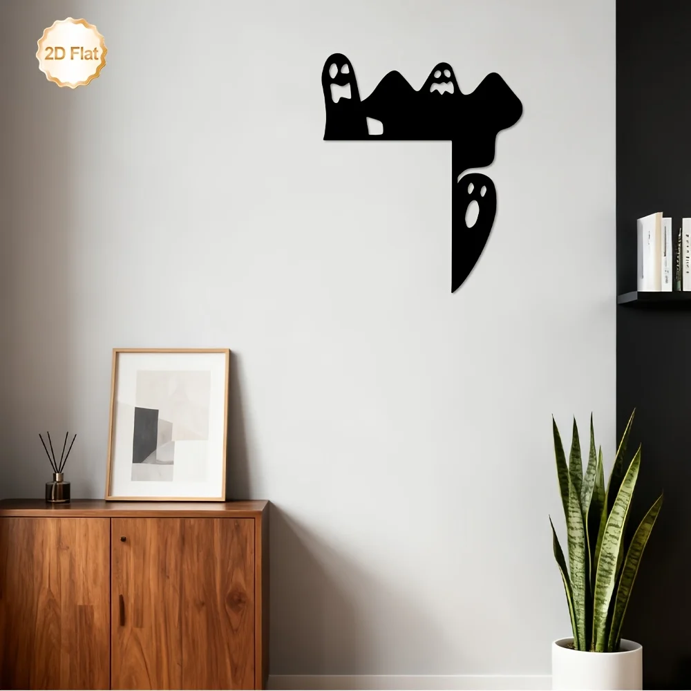 CIFBUY 2D Flat Iron Wall Art Decor Spooky Corner Metal Sculpture for Indoor Outdoor Living Room Bedroom Fireplace Entryway Home